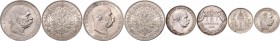 Münzen Kaisertum Österreich Franz Joseph I. 1848 - 1916 LOT 4 Stück, Kronen, 5 Kronen 1900 (vz/stgl), 5 Kronen 1909 (vz), 2 Korona 1914 KB und 1 Krone...