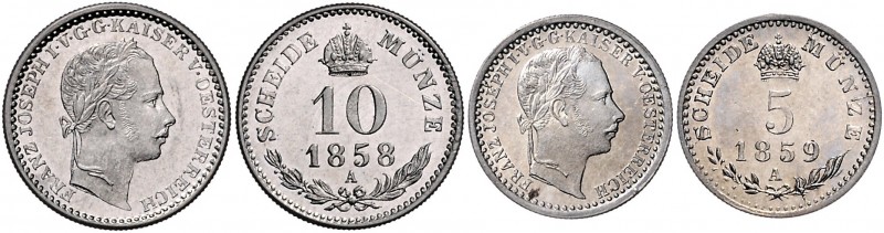 Münzen Kaisertum Österreich Franz Joseph I. 1848 - 1916 LOT 2 Stück, 5 Kreuzer 1...
