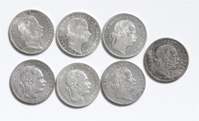 Münzen Kaisertum Österreich Franz Joseph I. 1848 - 1916 LOT 7 Stück Gulden und F...