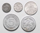 Münzen Österreich LOT 5 Stück, 5 Groschen bis 5 Schilling ges. 18,93g ss+ - stgl