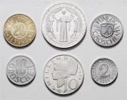 Münzen Österreich LOT 6 Stück div. PP Münzen dabei 20 Groschen 1951 PP PP