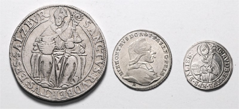 Münzen Geistlichkeit LOT 3 Stück, Groschen 1681, Taler Wolf Dietrich v. Raitenau...