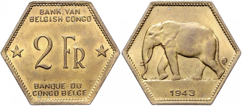 Belgien Zaire-Belgisch Kongo Leopold III. von Belgien 1934 - 1950 2 Francs 1943 ...