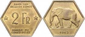 Belgien Zaire-Belgisch Kongo Leopold III. von Belgien 1934 - 1950 2 Francs 1943 KM 25. 6,03g vz/stgl