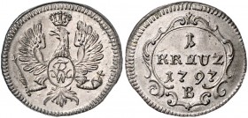 Deutschland vor 1871 Ansbach-Bayreuth Friedrich Wilhelm III. 1797 - 1840 Kreuzer 1797 B Jaeger 203, AKS 146. 0,72g vz/stgl