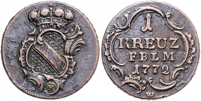 Deutschland vor 1871 Baden-Baden Carl Friedrich 1738 - 1803 1 Kreuzer 1772 Wiela...