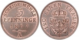 Deutschland vor 1871 Brandenburg-Preußen Wilhelm I. 1861 - 1886 3 Pfennige 1867 A AKS 106 4,59g stgl