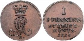 Deutschland vor 1871 Braunschweig- Calenberg- Hannover Georg III. 1760 - 1820 Pfennig 1814 H Jaeger 2b, AKS 23. 2,92g vz/stgl