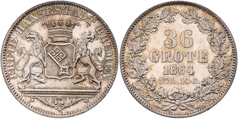 Deutschland vor 1871 Bremen Stadt 36 Grote 1864 Jäger 25, Kahnt 160 8,77g vz