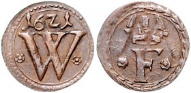 Deutschland vor 1871 Breslau Stadt Kipper Cu Heller 1621 Gekröntes F / Jahr über W. F.+S. 3473. 0,30g ss