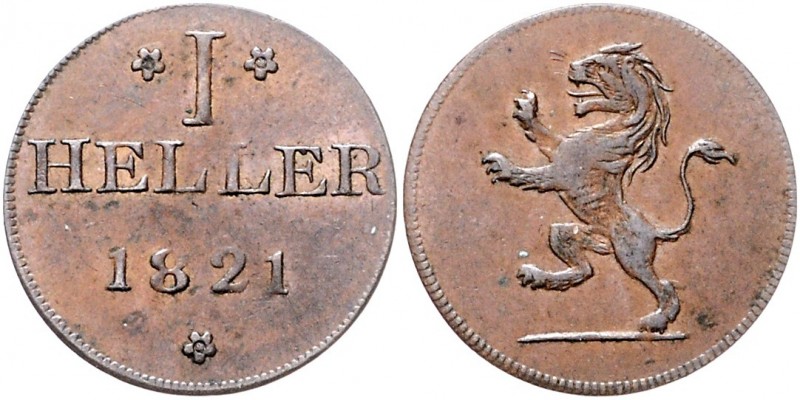 Deutschland vor 1871 Frankfurt Stadt Heller 1821 Löwe. Schwanzquaste gerade. Jae...