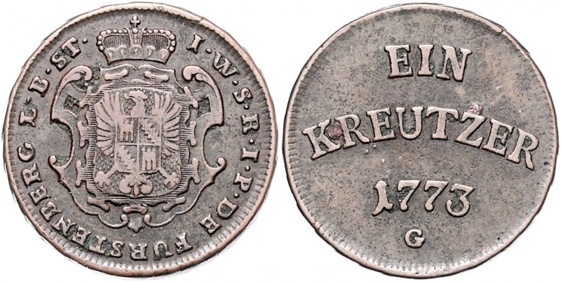 Deutschland vor 1871 Fürstenberg Joseph Wenzel 1762 - 1783 Cu Kreuzer 1773 G Gün...