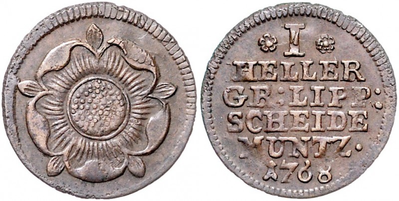 Deutschland vor 1871 Lippe, Grafschaft Simon August 1734 - 1782 Cu Heller 1768 G...