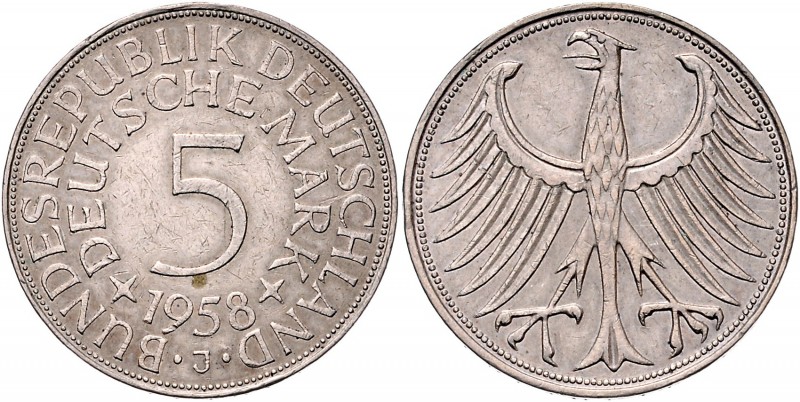 BRD - seit 1949 5 Mark 1958 J J. 387 11,08g ss