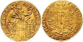 Rudolph II. 1576 - 1612 Dukat 1592 Prag Münzmeister Lazar und Susanna Ercker. leichte Prägeschwäche im Avers Dietiker 433, Friedb. 85, Halacka 298. 3,...
