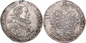 Matthias II. 1612 - 1619 Taler 1614 KB Kremnitz Typ: mit kroatischem Wappen. Henkelspur und Sammlerzeichen im Avers MzA. Seite 101 28,58g ss