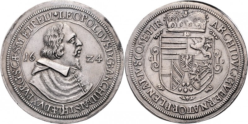 Erzherzog Leopold V. 1626 - 1632 Taler 1624 Hall M./T. 453 var., HMB Av. Walze 2...