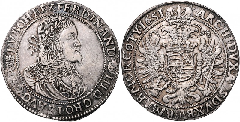 Ferdinand III. 1637 - 1657 Taler 1651 KB Kremnitz Her. 478 28,58g ss/vz