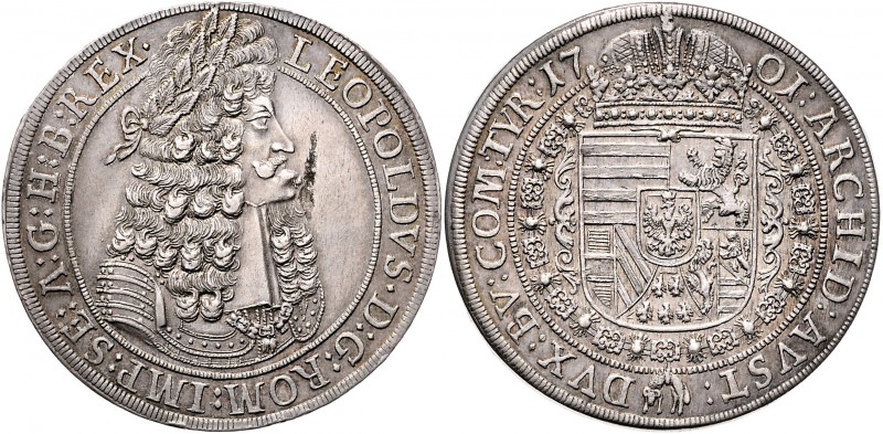 Leopold I. 1657 - 1705 Taler 1701 Hall CNA 106-d-6 28,8g f.vz