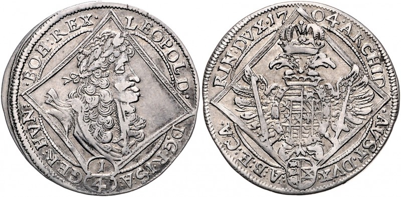 Leopold I. 1657 - 1705 1/4 Taler 1704 St. Veit MzA. Seite 203, Her. 861. 6,85g s...