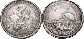Leopold I. 1657 - 1705 Sankt Georgstaler o. Jahr Kremnitz mit Signatur R für Jeremias Roth 1645-90 ( ende des 17 Jhdt.) win. Hsp. Huszar 23 27,89g f.v...