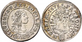 Haus Habsburg Leopold I. 1657 - 1705 6 Kreuzer 1671 Kremnitz Her. 1245 3,41g vz