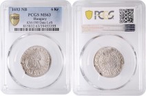 Leopold I. 1657 - 1705 VI Kreuzer 1693 NB Nagybanya in NGC Holder, Mm. Peter Österreicher. MzA. Seite 192, Her. 1266. MS 63