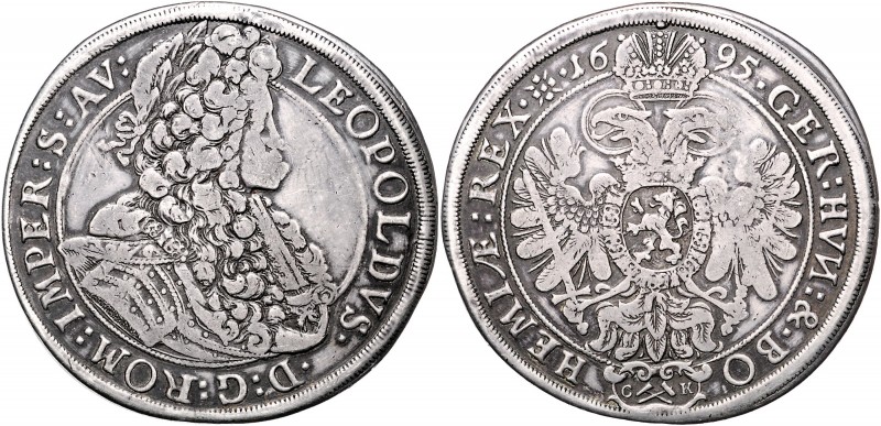 Leopold I. 1657 - 1705 Taler 1695 CK Kuttenberg Mm. Christoph Kroh. Henkelspur H...