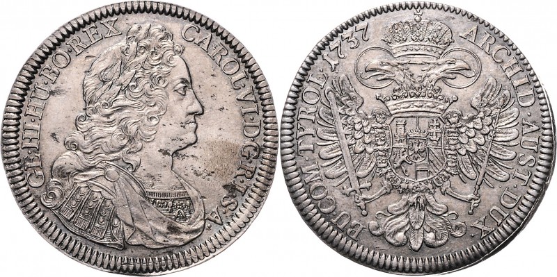 Karl VI. 1711 - 1740 Taler 1736 Hall 1 Punkt Her. 354 28,71g vz/stgl