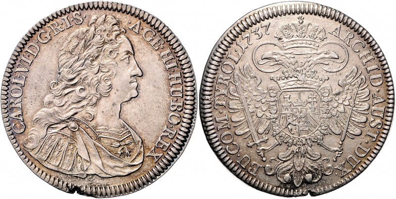 Karl VI. 1711 - 1740 Taler 1737 Hall Her. 355 28,38g f.vz