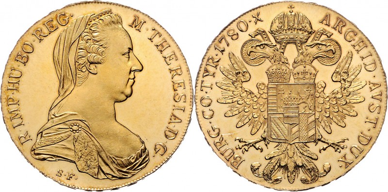 Maria Theresia 1740 - 1780 Taler 1780 Wien vergoldet, ARGHID Hafner II. 55 28,04...