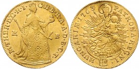 Maria Theresia 1740 - 1780 Dukat 1763 KB Kremnitz min. gewellt Her. 256 3,49g ss+