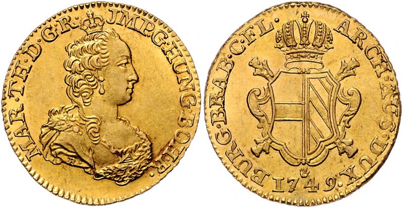 Maria Theresia 1740 - 1780 2 Souverain d´or 1749 Antwerpen Her. 330 11,16g f.stg...