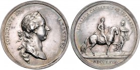 Joseph II. als Mitregent 1765 - 1780 Silbermedaille 1769 von Krafft, zum Gedenkt an die Reise Josephs II. nach Italien, Dm 50 mm. Julius 2723, Montenu...
