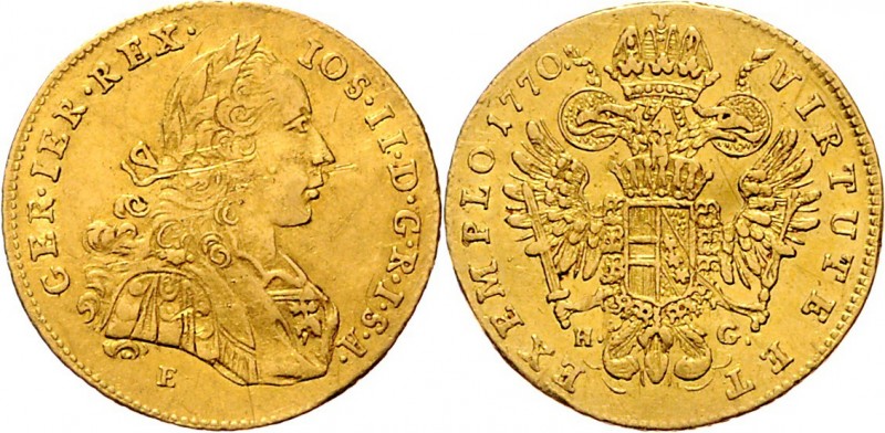 Joseph II. als Mitregent 1765 - 1780 Dukat 1770 E H-G Karlsburg Her. 48 3,49g ss...