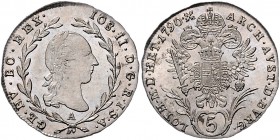 Joseph II. als Alleinregent 1780 - 1790 5 Kreuzer 1790 A Wien Her. 318 2,24g stgl