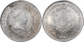 Franz II. 1792 - 1806 20 Kreuzer 1805 E Karlsburg Her. 687 6,73g stgl