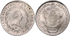 Franz II. 1792 - 1806 20 Kreuzer 1805 E Karlsburg Her. 687. 6,66g stgl