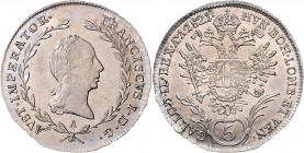 Franz I. 1804 - 1835 5 Kreuzer 1821 A Wien Fr. 442 2,24g stgl