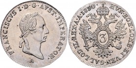 Franz I. 1804 - 1835 3 Kreuzer 1830 A Wien Fr. 496 1,31g vz/stgl