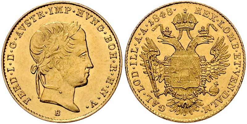 Ferdinand I. 1835 - 1848 Dukat 1848 B Kremnitz Fr. 754 3,49g f.stgl