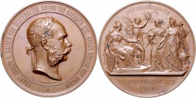 Franz Joseph I. 1848 - 1916 Bronzemedaille 1873 Wien auf die Weltausstellung in Wien, Stempel von Tautenhayn, Av. Kopf - Umschrieft // sitzende Austri...