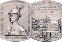 Franz Joseph I. 1848 - 1916 Schützenmedaille 1903 Wien I. Oberösterr. Landesschiessen in Linz, Dm. 38,5 x 27,5 mm. ANK XXI. 20,12g vz/stgl