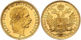 Franz Joseph I. 1848 - 1916 Dukat 1866 E Karlsburg Fr. 1221 3,49g vz/stgl