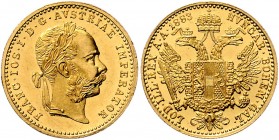 Franz Joseph I. 1848 - 1916 Dukat 1883 Wien Fr. 1242 3,49g PP