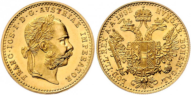 Franz Joseph I. 1848 - 1916 Dukat 1892 Wien Fr. 1251 3,49g stgl.
