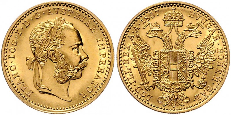 Franz Joseph I. 1848 - 1916 Dukat 1897 Wien Fr. 1256 3,51g f.stgl
