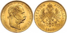 Franz Joseph I. 1848 - 1916 8 Gulden 1883 Wien Fr. 1317 6,47g stgl