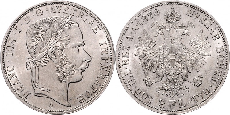 Franz Joseph I. 1848 - 1916 2 Gulden 1870 A Wien Fr. 1368 24,66g vz/stgl