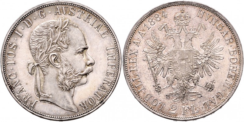 Franz Joseph I. 1848- 1916 2 Gulden 1884 Wien Fr. 1383 24,70g vz